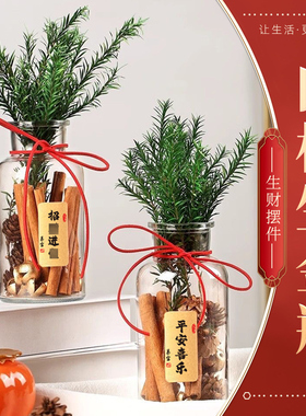 肉桂生财摆件招财聚米瓶玻璃瓶子