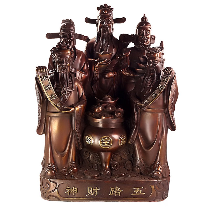 纯铜五路财神爷聚宝盆摆件工艺品