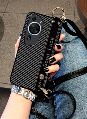 适用华为Pura80Ultra手机壳P40pro+保护套Pura70外壳P30斜挎挂绳P50碳纤维纹P20pro皮质P60Art防摔p30腕带款