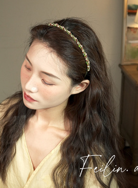 绿色珍珠水晶发箍女高颅顶气质头箍2026新款洋气时尚小众发窟发饰