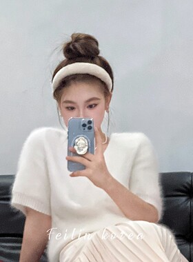 白色毛绒发卡发箍头饰女款2026新款巨好看毛毛头箍高颅顶发捆宽边