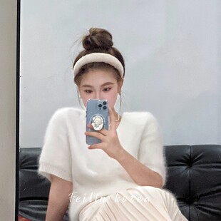 白色毛绒发卡发箍头饰女款 巨好看毛毛头箍高颅顶发捆宽边 2026新款