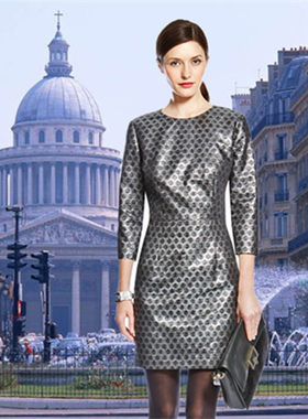 英国马莎marks&spencer 进口秋女宽松直筒几何图案特殊面料连衣裙