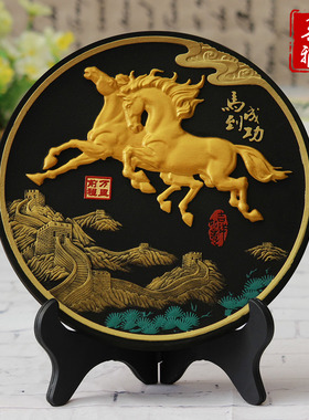 活性炭雕工艺品马到成功办公室摆件电视柜装饰品摆设客厅家居饰品