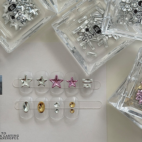 SooLinNail」素林ins饰品时髦小众美甲饰品星星美甲金银圆圈