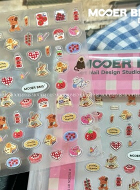 MOOERBMS 甜心韩系下午茶小动物森友会田园少女贴纸美甲贴纸薄韧