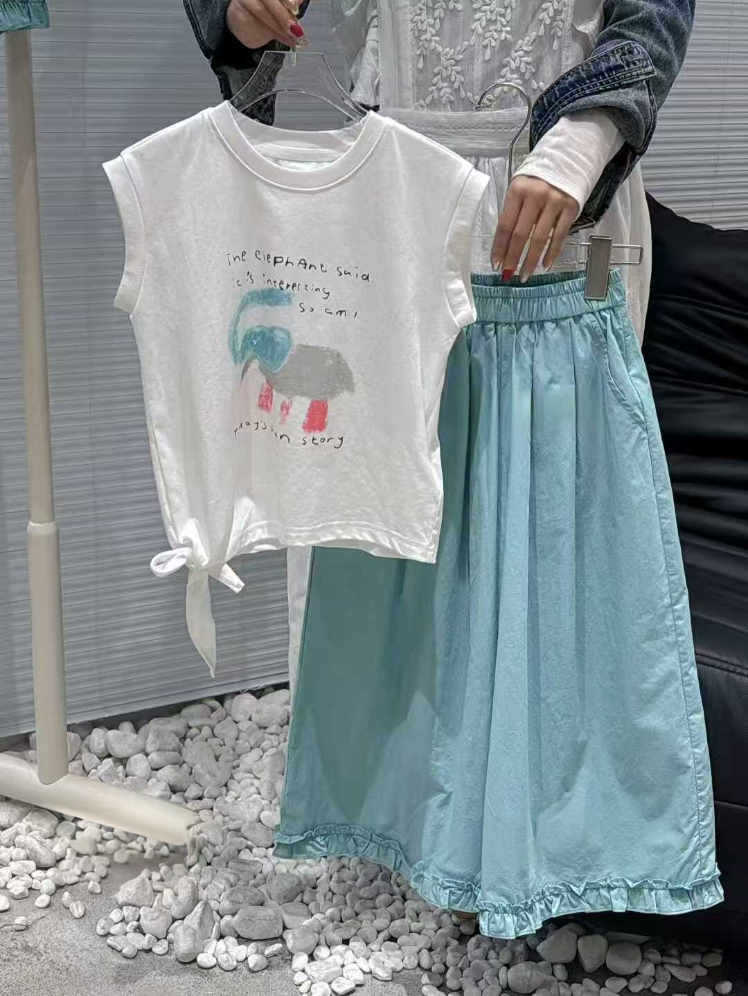 女童夏季套装2026新款儿童洋气时髦短袖T恤宝宝阔腿裤两件套童装