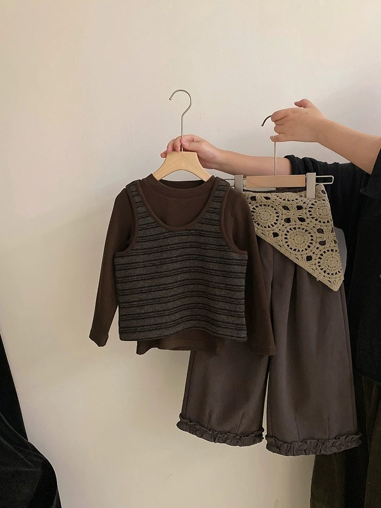 女童韩版2025秋冬加厚纯色打底衫条纹背心加绒一体绒阔腿裤套装,童装/婴儿装/亲子装,套装,淘宝优惠券,粉丝福利购,淘宝优惠卷