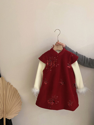 女童拜年服旗袍连衣裙冬装儿童汉服甜美套装2025新款女孩新年衣服