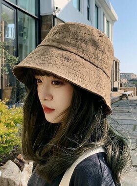 渔夫帽子假发一体女百搭日系潮显脸小纯色窄檐遮阳防晒盆帽水桶帽