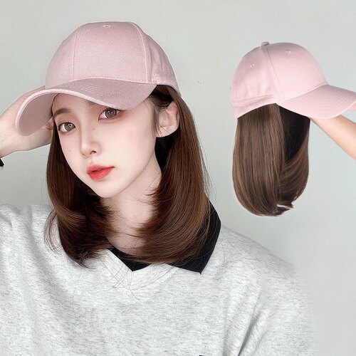 帽子假发一体女时尚短发春夏潮流鸭舌帽波波头网红锁骨发连帽假发