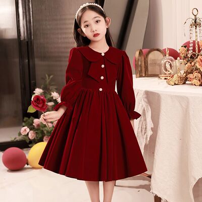 女童礼服高端秋冬儿童红