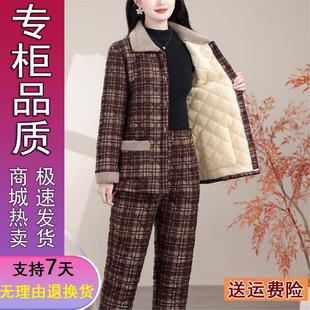 加绒加厚保暖妈妈棉袄棉裤 中老年冬季 两件套冬 女新款 好品一整套装