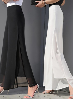 夏裤女土长裤雪纺开衩阔腿裤夏季宽松薄款括腿裤库扩腿裤裤裙女裤