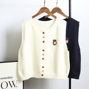 叠穿圆领针织开衫马甲女士2025秋新款宽松百搭学院风彩扣背心上衣