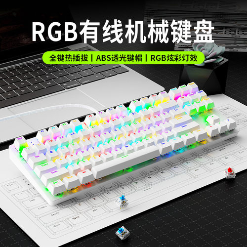 龙卫士AK87机械键盘87键键青红轴笔记本台式电脑电竞游戏rgb键盘