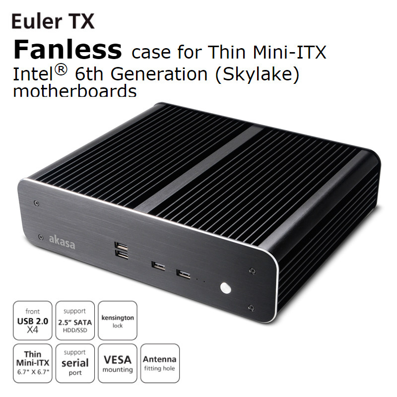 akasa全铝无风扇机箱Euler TX薄型mini-itx支持Skylake 4个USB2.0在类目 电脑硬件/显示器/电脑周边, 机箱中 - 来自Buy2taobao.com提供专业的淘宝代购服务