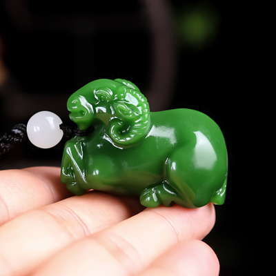和田玉碧玉招财玉羊手把件