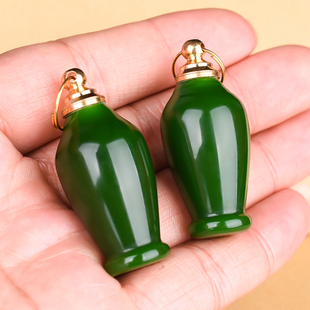 天然新疆和田玉碧玉鼻烟壶吊坠挂件平平安安玉瓶项链坠平安牌玉石