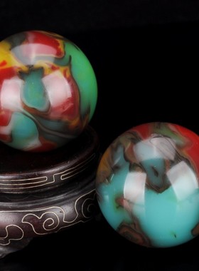 天然新疆和田玉彩玉手球健身球手把件玉石把玩件健身手球摆件玉器