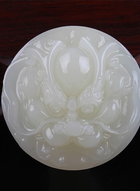 天然新疆和田玉白玉龙头皮带扣