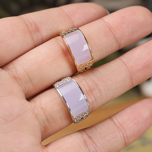 翡翠紫罗兰马鞍玉面镶嵌戒指