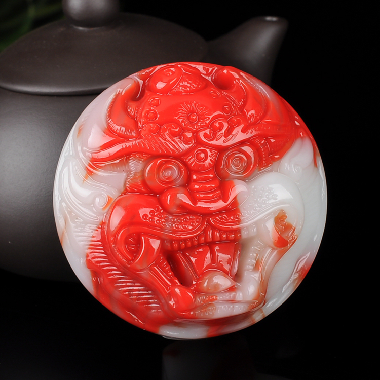 天然新疆和田玉彩玉貔貅皮带扣