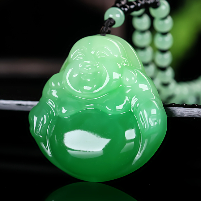 女款和田玉翠青玉佛吊坠精雕玉石笑佛大肚佛弥勒佛佛公项链观音