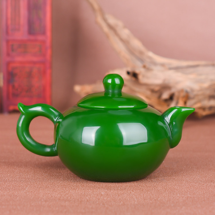 新疆和田玉茶壶酒壶和田碧玉茶具把把壶酒壶酒具玉石摆件菠菜绿