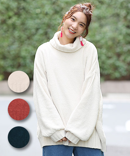 民族风套头不对称长袖宽松毛线衫