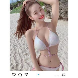 宋智雅同款人鱼亮片比基尼三点式性感水钻大小胸聚拢度假泳衣女
