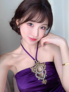 古早千金风绝美网红连衣裙重工钉珠挂脖吊带背心缎面裙子紫色短裙