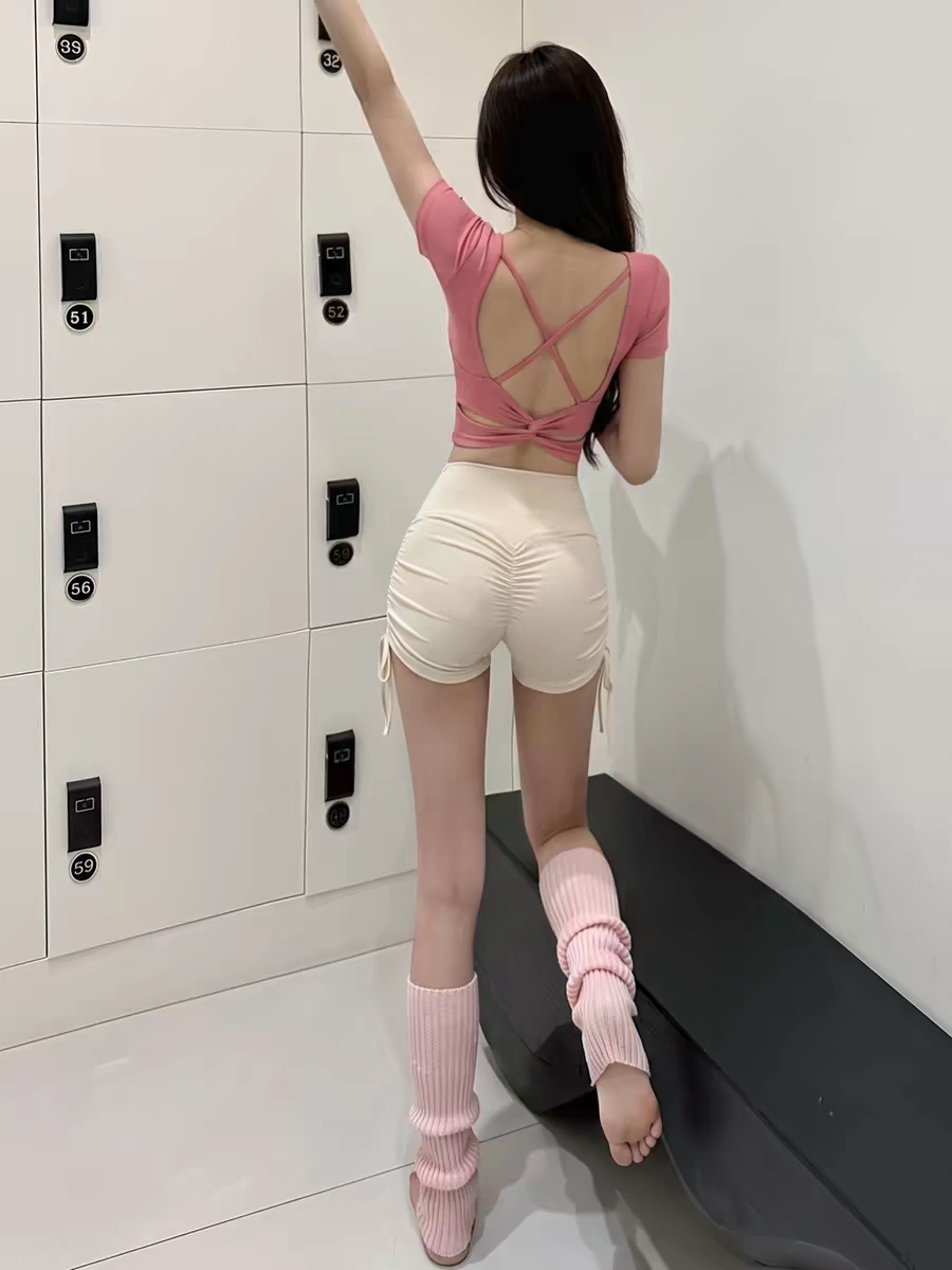 两件套装！瑜伽服女夏薄款瑜伽服普拉提训练服运动上衣短袖带胸垫图片