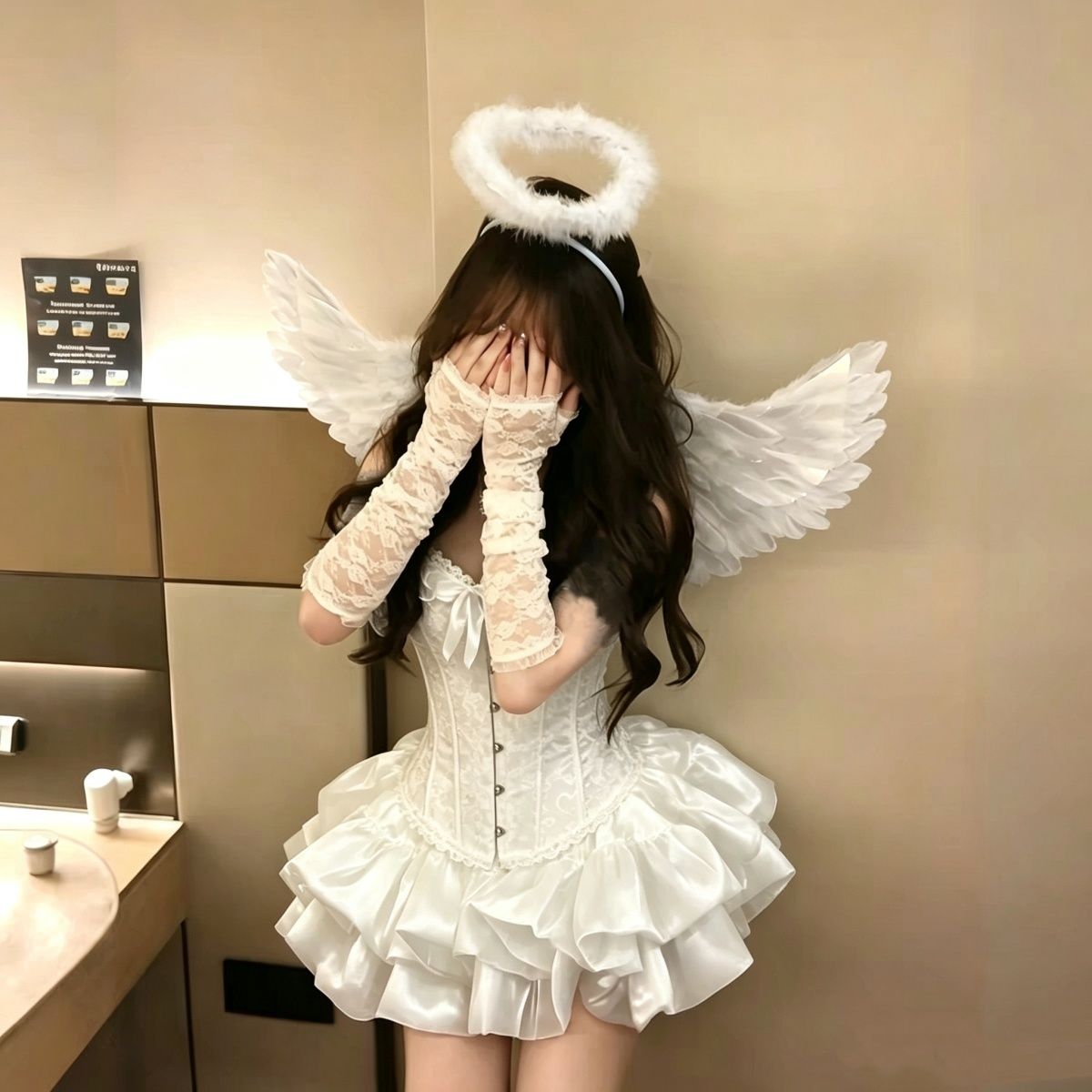 6件套价格!白色天使翅膀套装鱼骨半身裙cos拍照连衣裙夏套裙子女图片