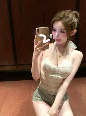 （现货）欲感小芭蕾 少女感挂脖网纱蕾丝水钻抹胸短上衣吊带背心
