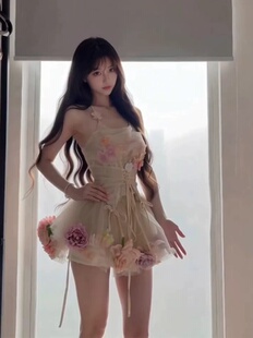 花仙子～精灵风森系仿真花朵立体蓬蓬裙半身裙短纱裙夏少女裙撑