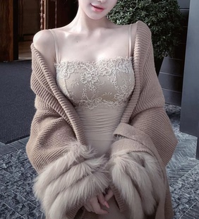 小香风毛毛长袖针织毛衣外套女秋季慵懒风气质名媛中长款开衫上衣