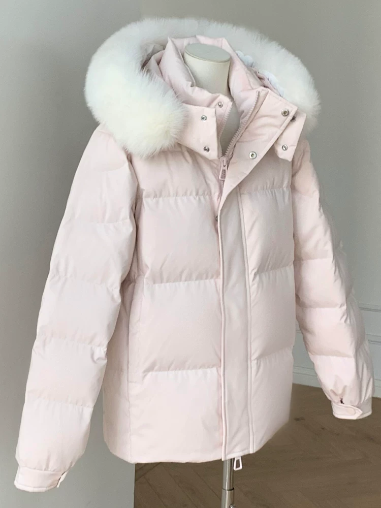 高充绒量连帽羽绒服！三防面料！2025冬季粉色中长款白鸭绒外套女