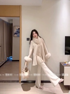现货！人间白月光 狐狸毛毛双面羊毛呢大衣女秋冬外套中长款