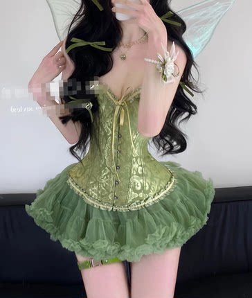 翠羽流金 圣诞COS精灵氛围感性感束身衣可外穿胸衣上衣短裙套装女