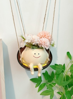 治愈系秋千小人花盆 桌面悬挂两用 防滑底可爱装饰花器