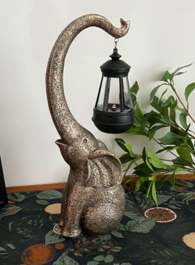 复古做旧太阳能大象灯摆件 庭院玄关桌面装饰氛围灯