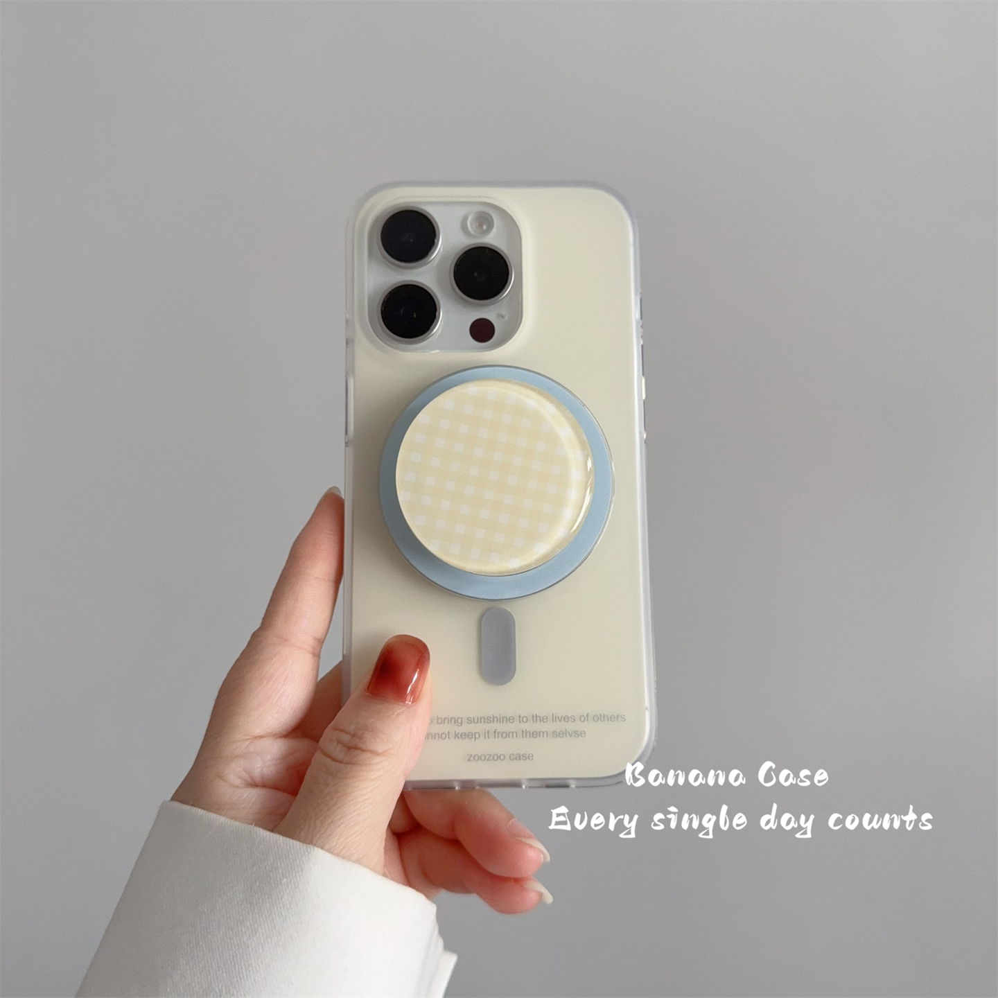 韩国ins奶油黄格子支架磁吸硬壳