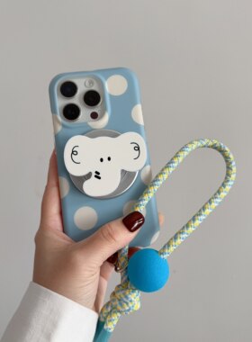 治愈系baby蓝白波点大象支架硬壳