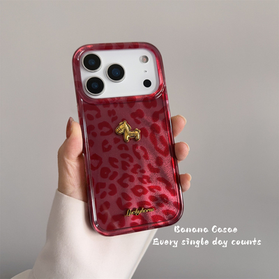 新年款ins安可拉红金色小马硬壳