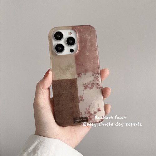 新中式拼接竹林花朵手机壳硬壳