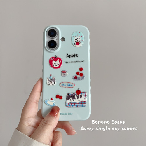 韩国ins奶绿色diy斗牛犬贴纸软壳