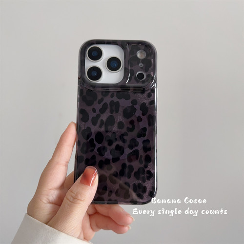 秋冬ins复古黑色小豹纹磁吸硬壳