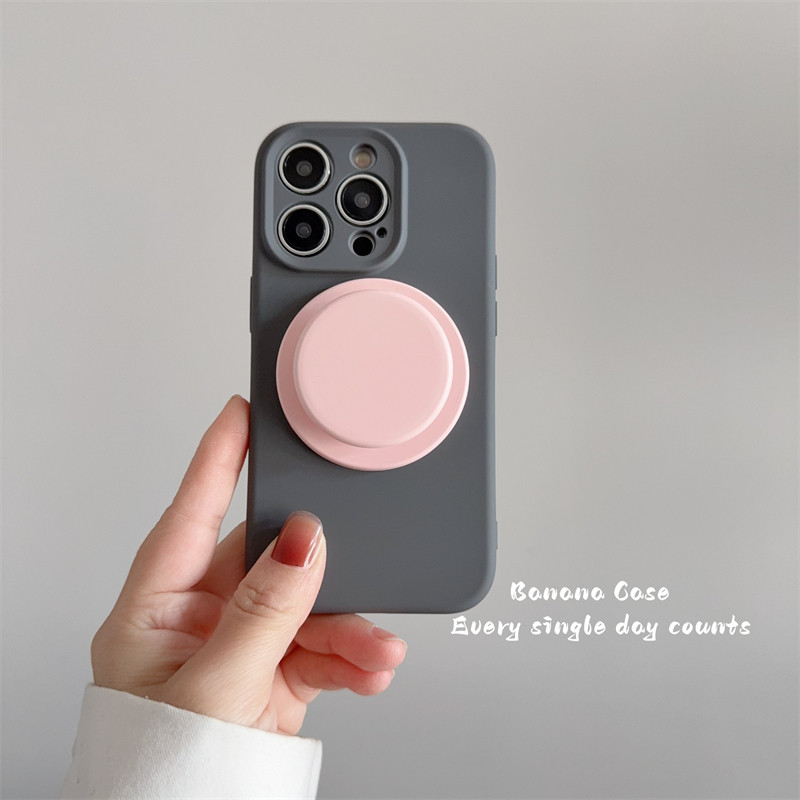 韩国ins小众高级灰硅胶磁吸软壳适用iPhone15苹果16promax手机壳粉色圆形支架14pro新款防摔17promax保护套13