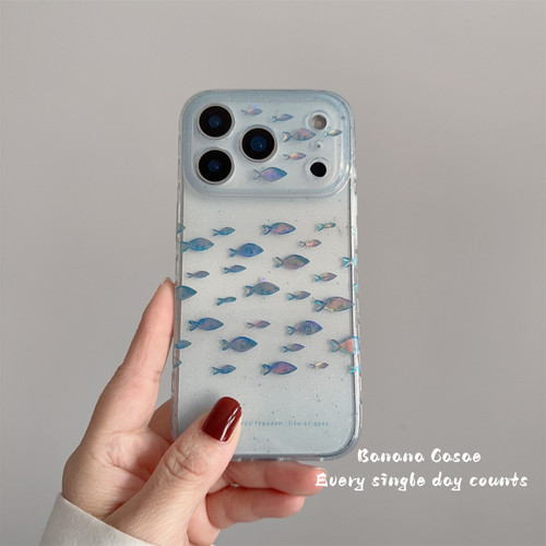 小众ins炫彩满屏小鱼儿透蓝硬壳